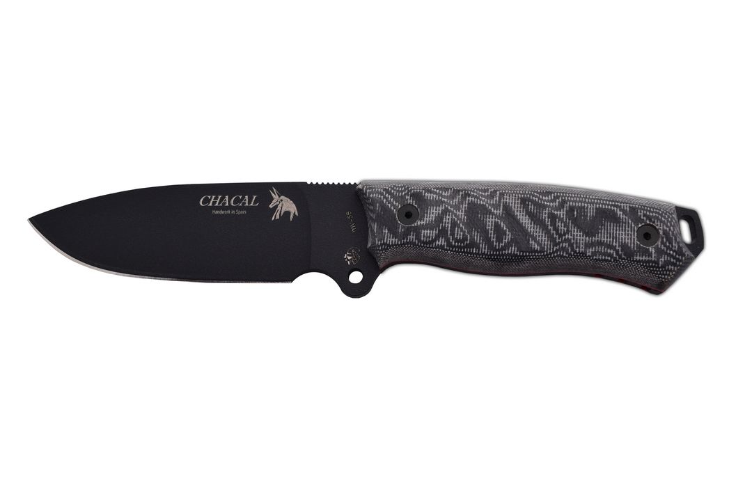 Decisión Huracán Demonio Cuchillo J&V CHACAL MICARTA NEGRA LACADO NEGRO FUNDA CORDURA - J&V  Bushcraft Knives